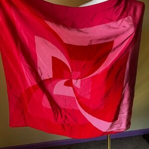 Fiorio Milano Vintage Italian Silk Scarf Red Pink Geometric 100% Seta